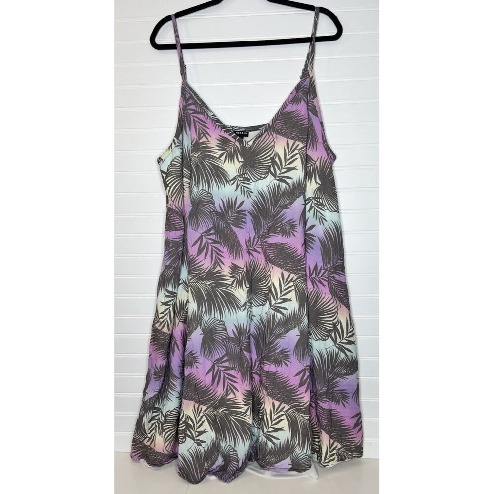 Torrid Purple Hawaiian Palm Tree Maxi Summer Dress Plus Size 2X Lined Pockets
